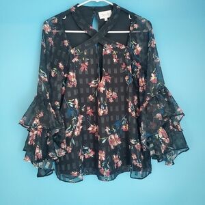 Devlin Size Small Black Floral Blouse